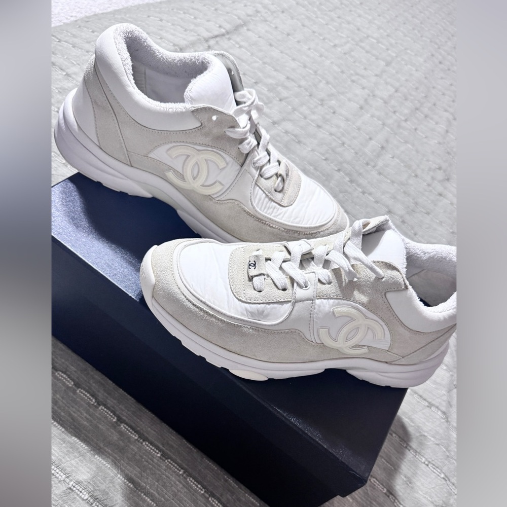 Authentic CHANEL White and Cream Sneakers - Picture 7 of 9